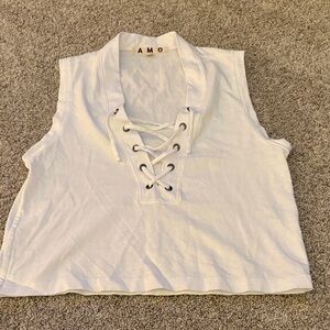 AMO White Lace-Up Crop Top